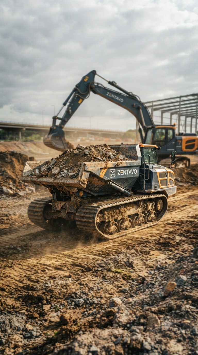 Dumper articulé sur chantier BTP