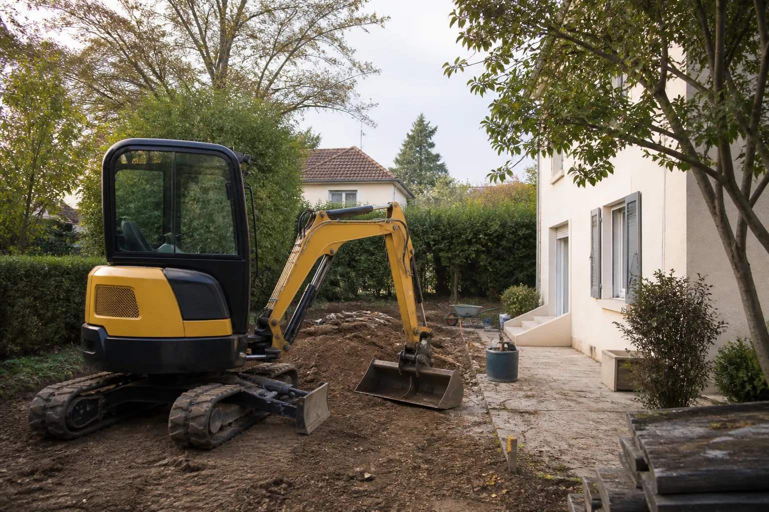 Chantier pavillonnaire repris en septembre avec mini-pelle livrée
