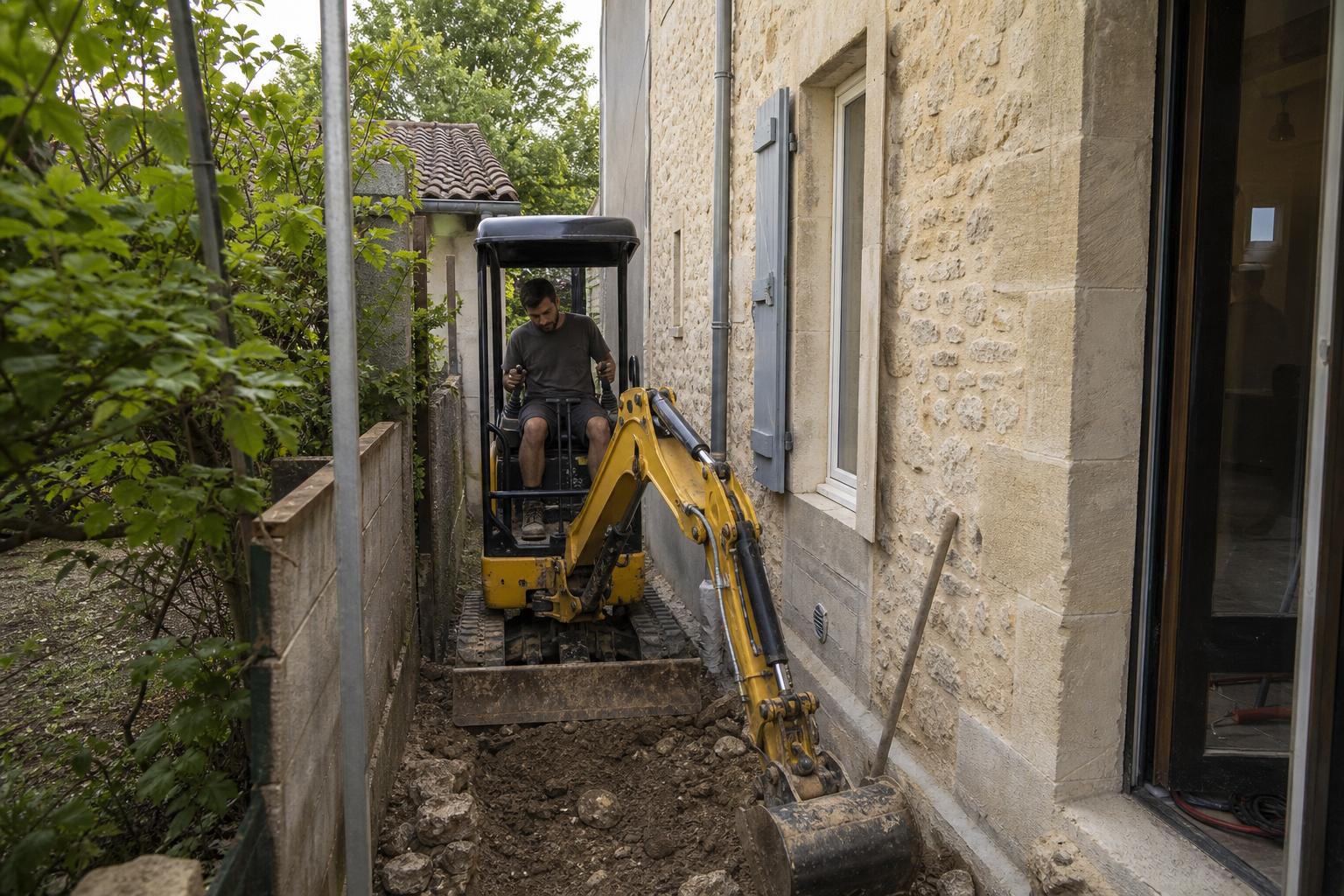 Micro-pelle 1 t recommandée pour extension accès 1,10 m — Saint-Cloud
