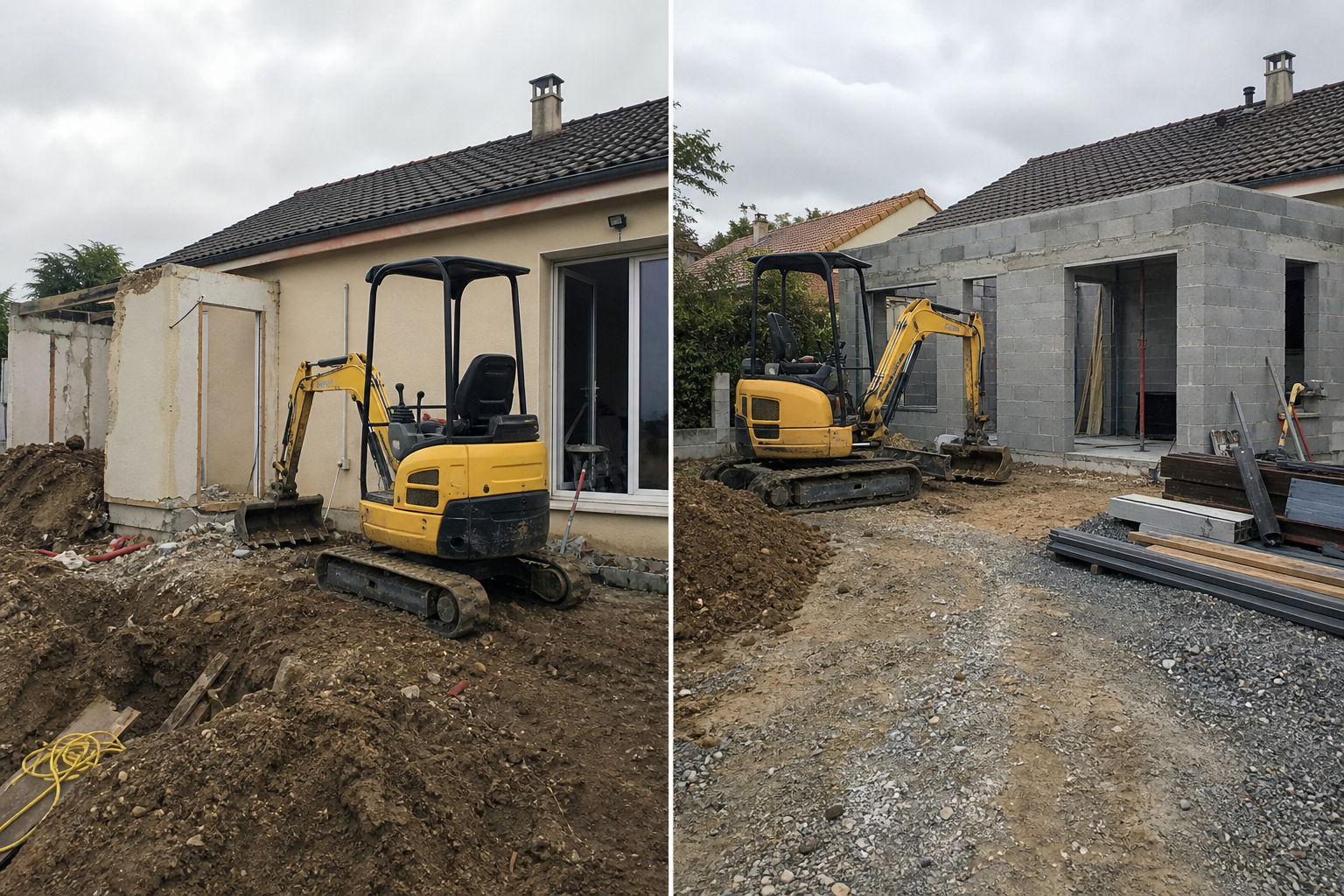 Terrassier enchaînant deux chantiers avec mini-pelle autonome — Boulogne